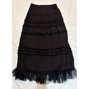 Vintage Lucia Lukken Broomskirt Skirt Women Small Black Tiered Boho Chiffon